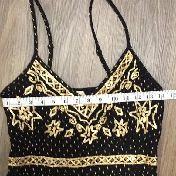 RAGA Black Cotton Gold Sequin Embroidered Maxi Dress Festival XS - Picture 14 of 16